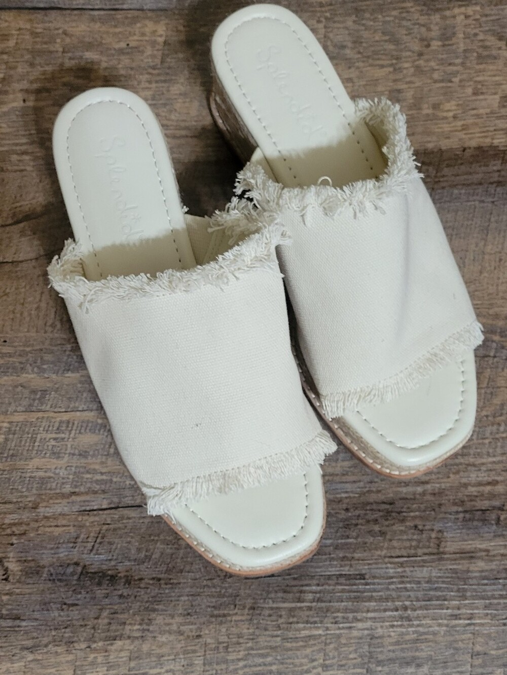 Neutral Frayed Canvas Slide Wedge Sandals - Splendid